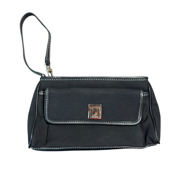 Cole Haan Women's Black Clutch Purse 9x5 Wristlet Canvas Leather Silver Hardware - Picture 1 of 13